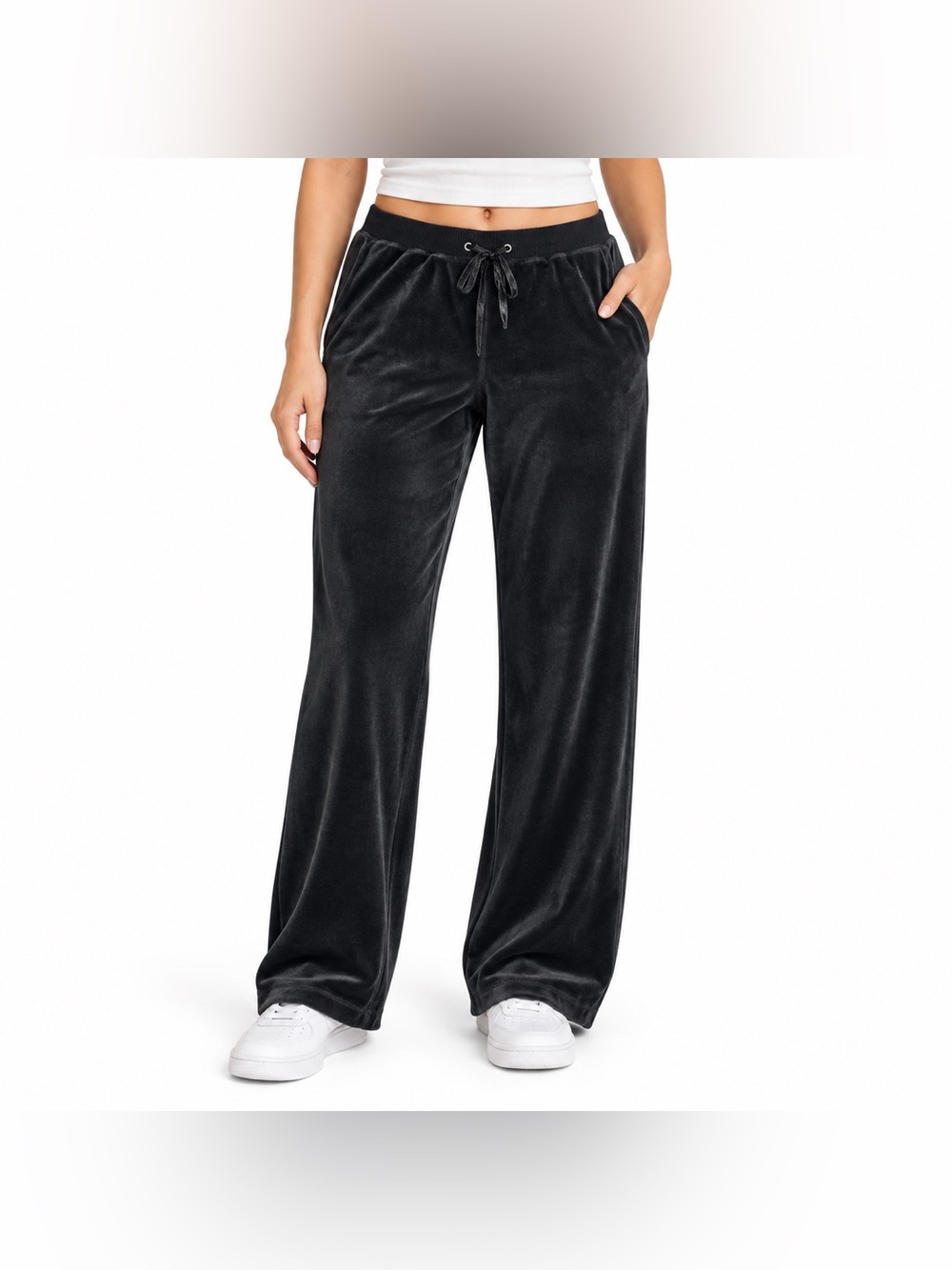 Robert Louis Black Velour Wide Leg Lounge Pants Drawstring Size M